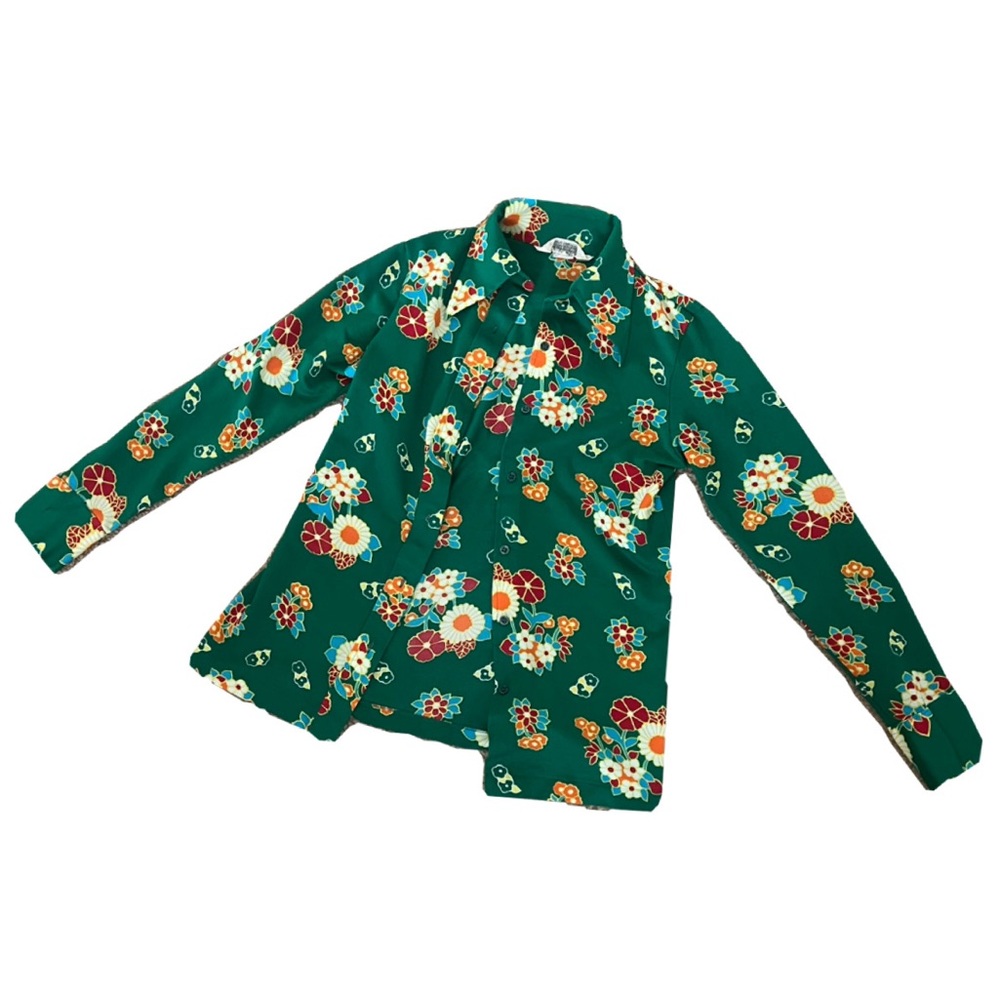 Green floral 70s style button up